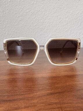 Vintage 70s Oversized Ted Lapidus Paris White Gold Square Sunglasses Women